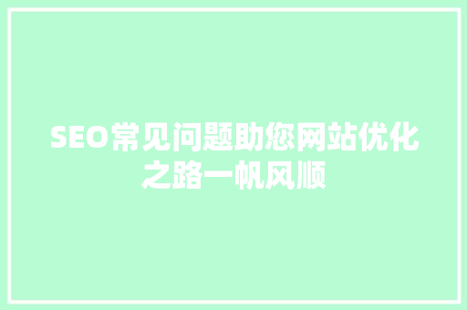 SEO常见问题助您网站优化之路一帆风顺