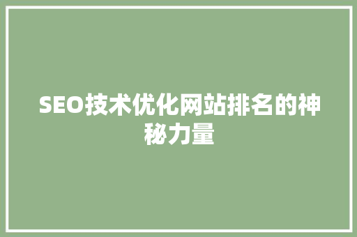 SEO技术优化网站排名的神秘力量
