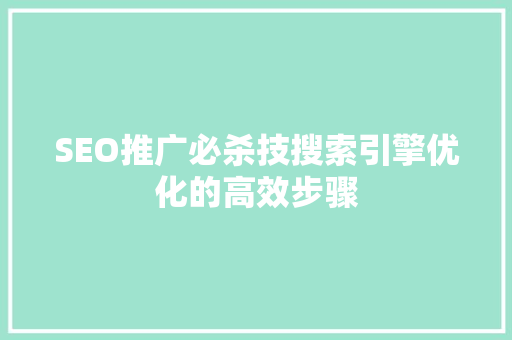 SEO推广必杀技搜索引擎优化的高效步骤