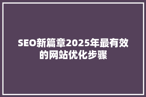 SEO新篇章2025年最有效的网站优化步骤