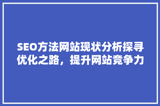 SEO方法网站现状分析探寻优化之路，提升网站竞争力