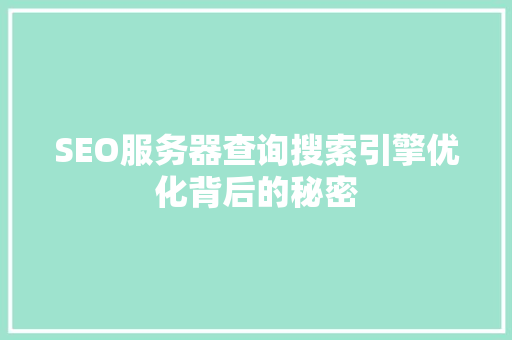 SEO服务器查询搜索引擎优化背后的秘密