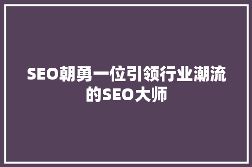 SEO朝勇一位引领行业潮流的SEO大师