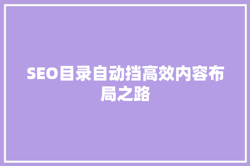 SEO目录自动挡高效内容布局之路