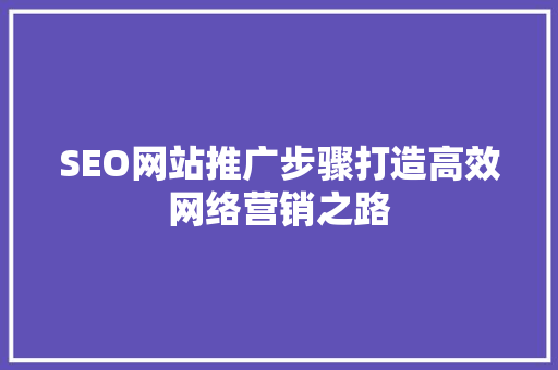 SEO网站推广步骤打造高效网络营销之路