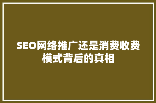 SEO网络推广还是消费收费模式背后的真相