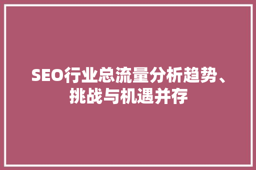 SEO行业总流量分析趋势、挑战与机遇并存