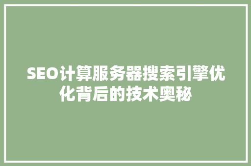 SEO计算服务器搜索引擎优化背后的技术奥秘