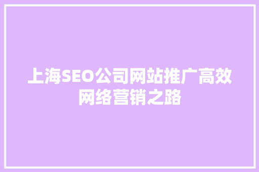 上海SEO公司网站推广高效网络营销之路 编程语言