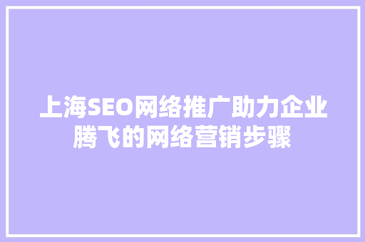 上海SEO网络推广助力企业腾飞的网络营销步骤 上海SEO网络推广助力企业腾飞的网络营销步骤