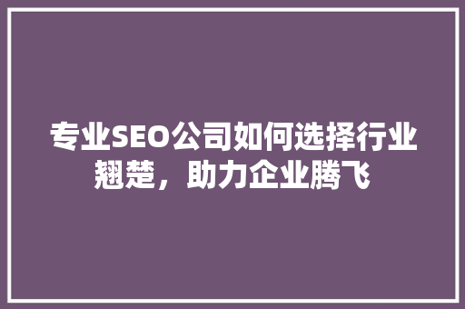 专业SEO公司如何选择行业翘楚，助力企业腾飞