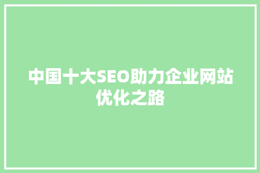 中国十大SEO助力企业网站优化之路 中国十大SEO助力企业网站优化之路