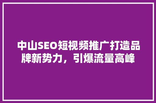 中山SEO短视频推广打造品牌新势力，引爆流量高峰