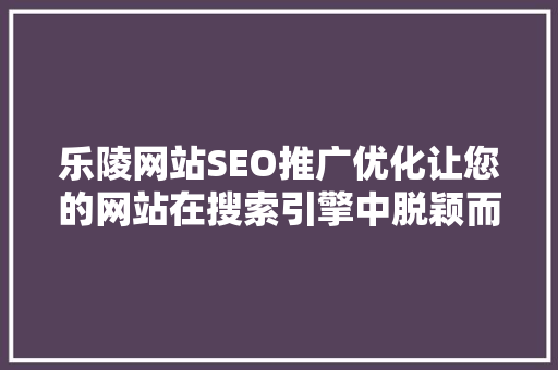 乐陵网站SEO推广优化让您的网站在搜索引擎中脱颖而出
