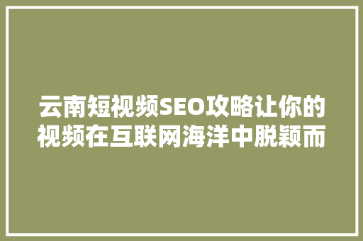 云南短视频SEO攻略让你的视频在互联网海洋中脱颖而出