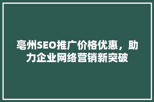 亳州SEO推广价格优惠，助力企业网络营销新突破