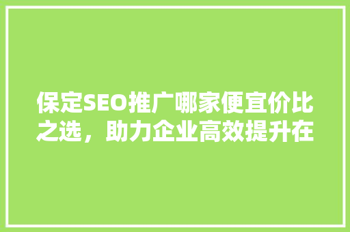 保定SEO推广哪家便宜价比之选，助力企业高效提升在线曝光