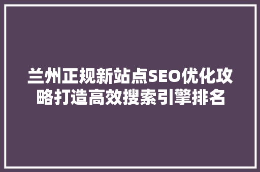 兰州正规新站点SEO优化攻略打造高效搜索引擎排名
