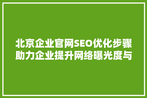 北京企业官网SEO优化步骤助力企业提升网络曝光度与品牌影响力
