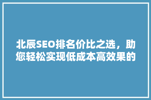 北辰SEO排名价比之选，助您轻松实现低成本高效果的网络营销