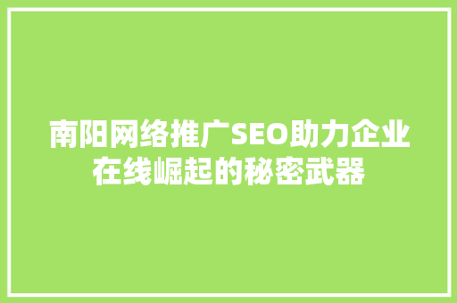 南阳网络推广SEO助力企业在线崛起的秘密武器
