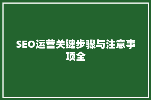 SEO运营关键步骤与注意事项全