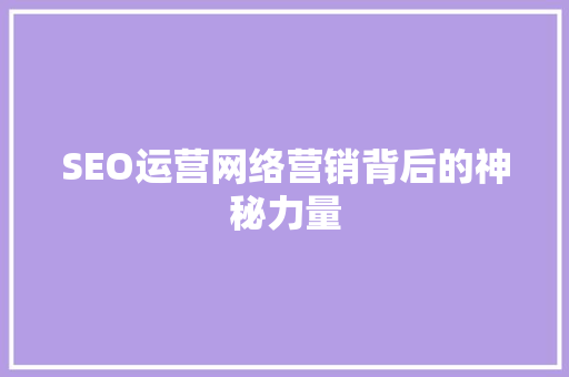 SEO运营网络营销背后的神秘力量