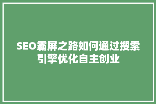 SEO霸屏之路如何通过搜索引擎优化自主创业