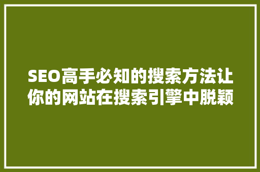 SEO高手必知的搜索方法让你的网站在搜索引擎中脱颖而出