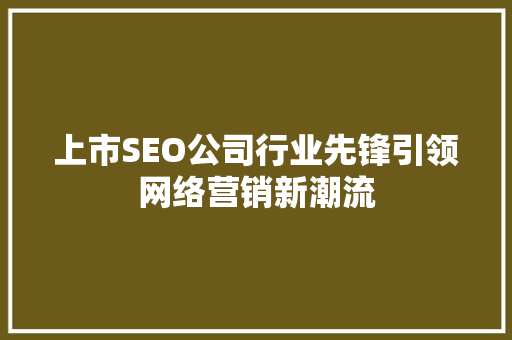 上市SEO公司行业先锋引领网络营销新潮流