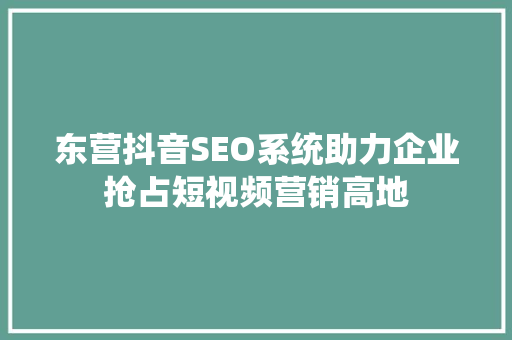 东营抖音SEO系统助力企业抢占短视频营销高地 东营抖音SEO系统助力企业抢占短视频营销高地