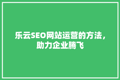 乐云SEO网站运营的方法，助力企业腾飞