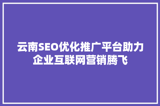 云南SEO优化推广平台助力企业互联网营销腾飞
