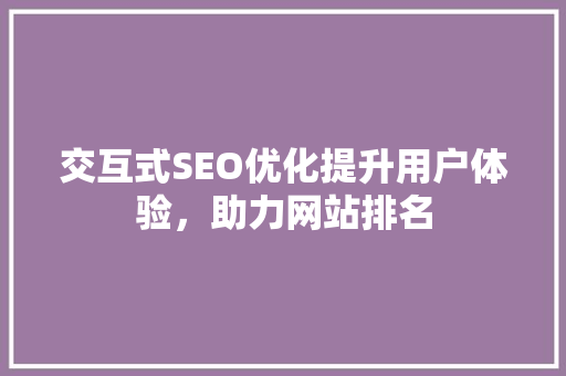 交互式SEO优化提升用户体验，助力网站排名