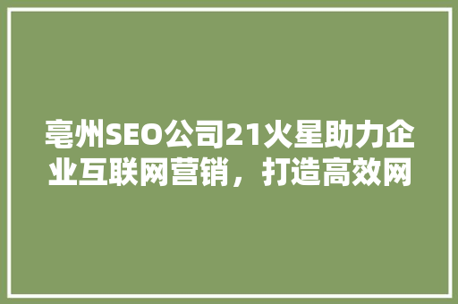 亳州SEO公司21火星助力企业互联网营销，打造高效网络品牌