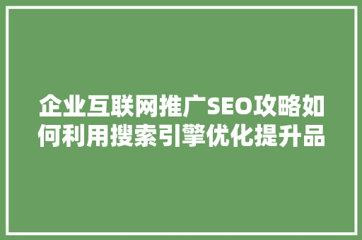 企业互联网推广SEO攻略如何利用搜索引擎优化提升品牌影响力