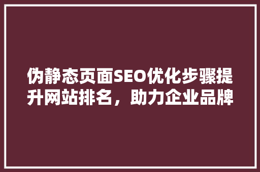 伪静态页面SEO优化步骤提升网站排名，助力企业品牌传播