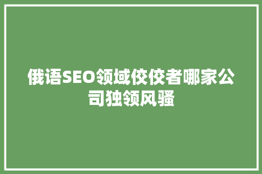 俄语SEO领域佼佼者哪家公司独领风骚 电脑基础