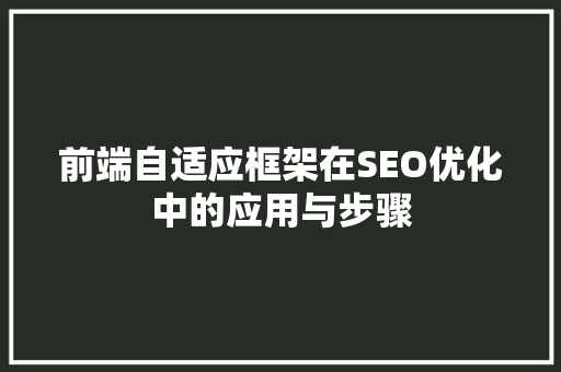 前端自适应框架在SEO优化中的应用与步骤