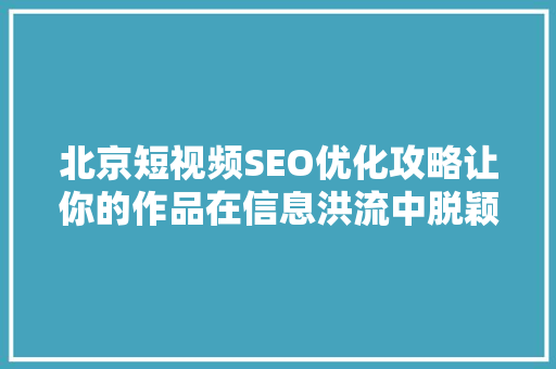北京短视频SEO优化攻略让你的作品在信息洪流中脱颖而出