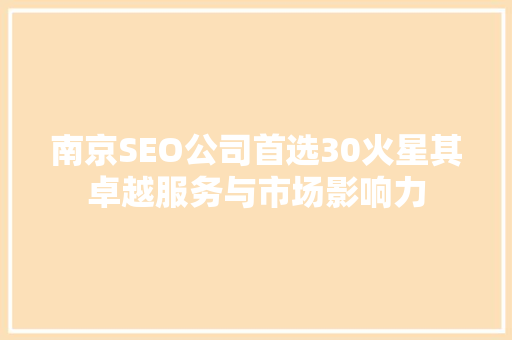 南京SEO公司首选30火星其卓越服务与市场影响力