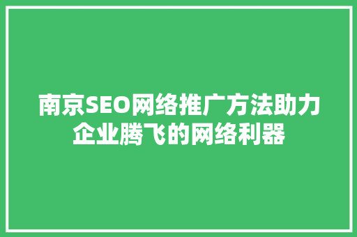 南京SEO网络推广方法助力企业腾飞的网络利器