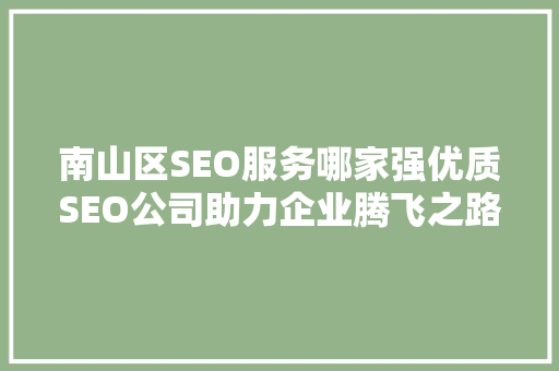 南山区SEO服务哪家强优质SEO公司助力企业腾飞之路 网络技术