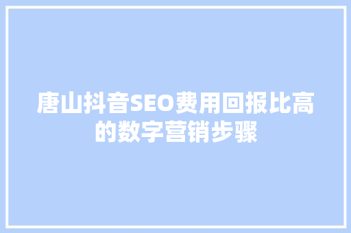 唐山抖音SEO费用回报比高的数字营销步骤