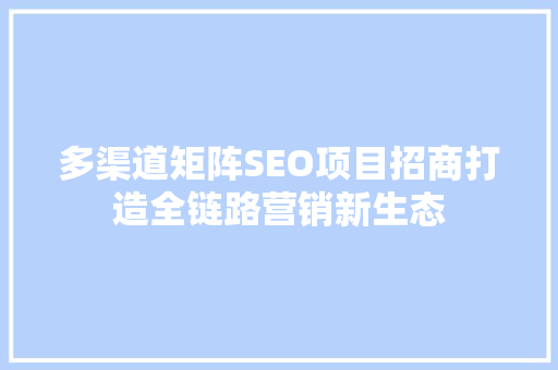 多渠道矩阵SEO项目招商打造全链路营销新生态