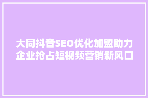 大同抖音SEO优化加盟助力企业抢占短视频营销新风口