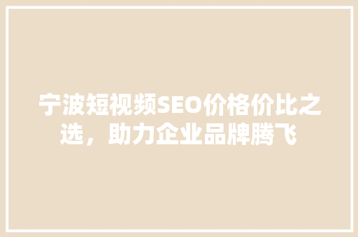 宁波短视频SEO价格价比之选，助力企业品牌腾飞