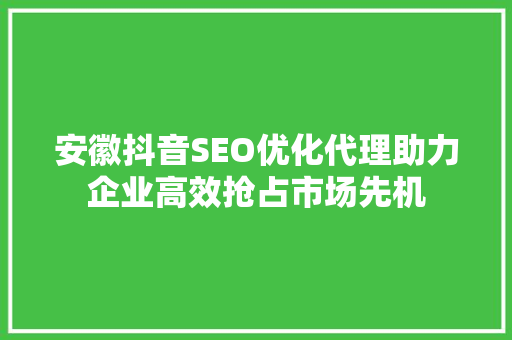 安徽抖音SEO优化代理助力企业高效抢占市场先机 安徽抖音SEO优化代理助力企业高效抢占市场先机