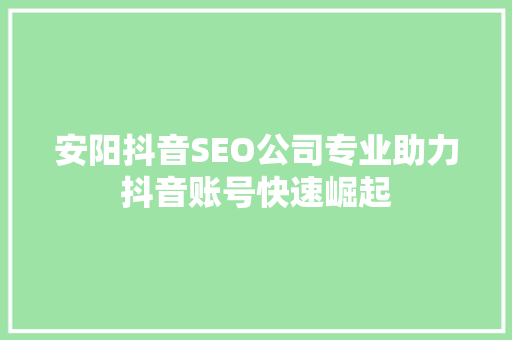 安阳抖音SEO公司专业助力抖音账号快速崛起