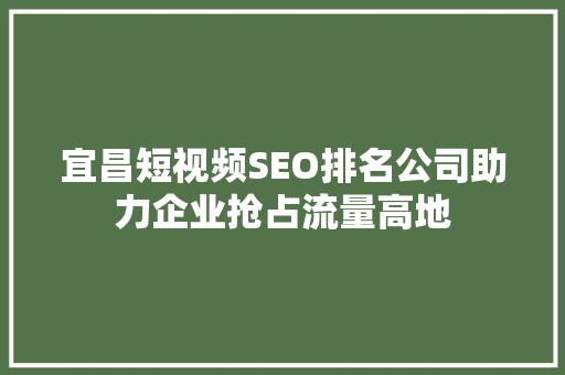 宜昌短视频SEO排名公司助力企业抢占流量高地